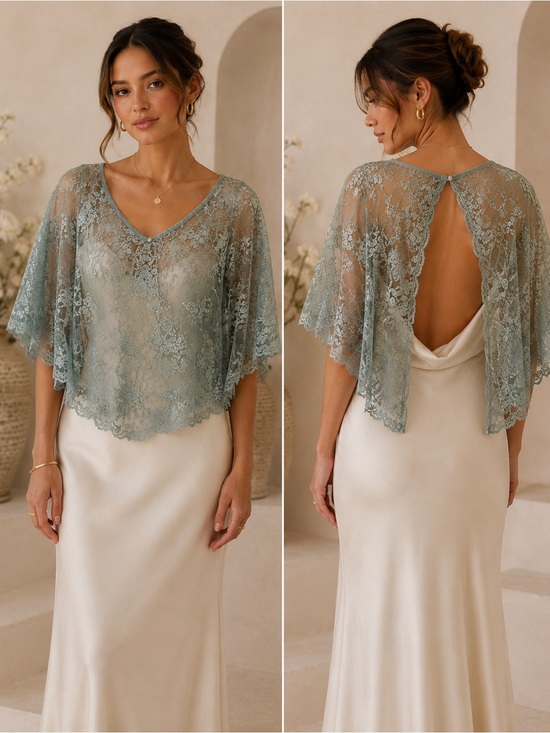 Tulip B Accessories - NWT Tulip B Backless Lace Capelet in Sage Green Shawl Coverup Delicate Feminine